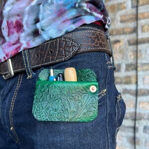 Green western print leather horween pocket protector